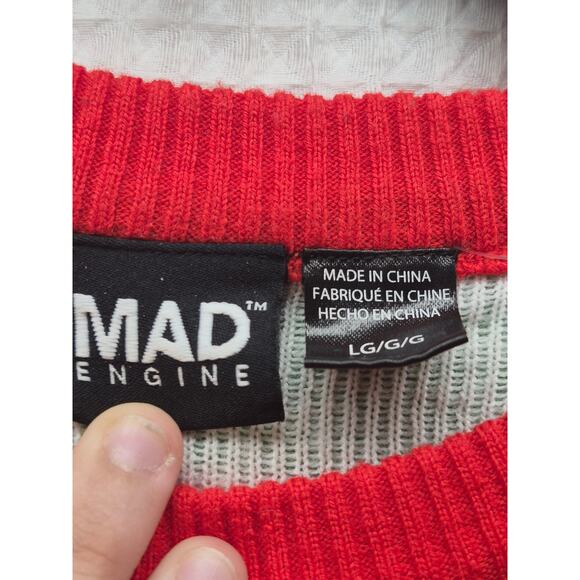 Mad Engine Ugly Sweater Women size Large Red Green Cat Christmas Knit Party 7281 - Picture 2 of 7